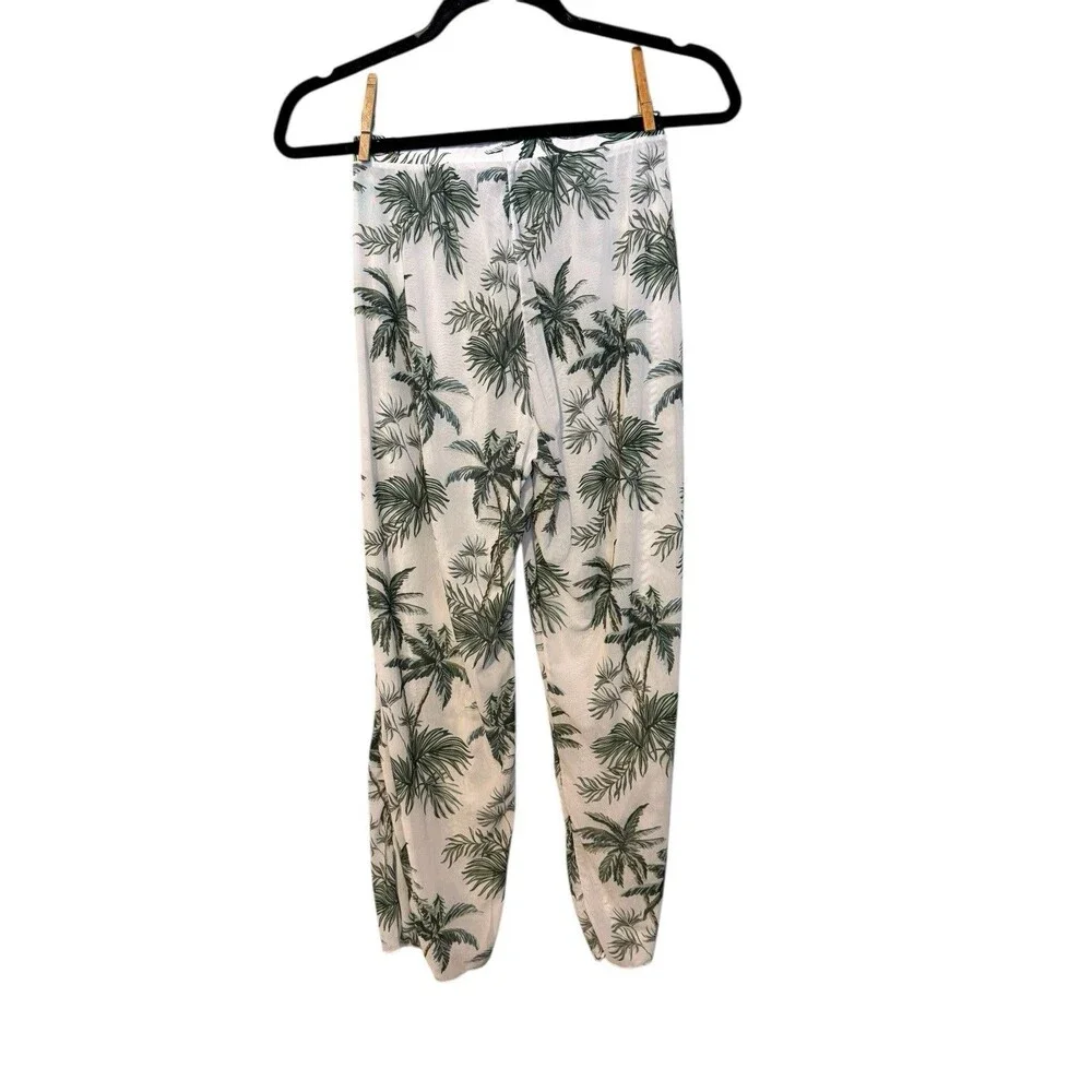 SHEIN Swimwear Cover Up Set Size Girls 12/13 Years Mesh White Green Palm Trees